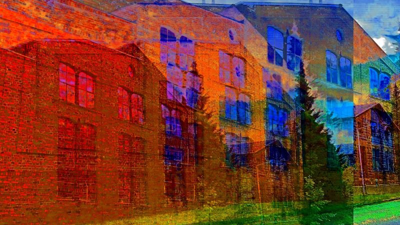 Manufakturen-Blog-PopArt-Projekt: Lauchhammer Kunstguss I, orange - basierend auf einem Foto von Produktionsgebäuden der Brandenburger Gießerei (Foto: Wigmar Bressel)