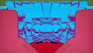 Manufakturen-Blog-PopArt-Projekt: Sofas II, hellblau / rot (Foto: Wigmar Bressel) basierend auf einem Siebdruck von zwei Sofas der Sitzmöbelmanufaktur Gehlenborg im niedersächsischen Lindern