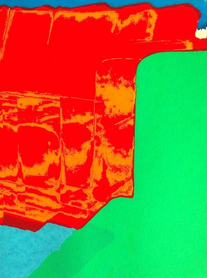 Manufakturen-Blog-PopArt-Projekt: Sofas, zinnoberrot / grün (Foto: Wigmar Bressel) - Siebdruck (28 x 31,5 cm) von zwei Sofas der Sitzmöbelmanufaktur Gehlenborg im niedersächsischen Lindern