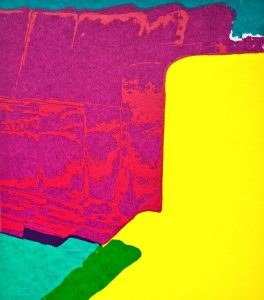 Manufakturen-Blog-PopArt-Projekt: Sofas I, violett / gelb (Foto: Wigmar Bressel) - basierend auf einem Siebdruck von zwei Sofas der Sitzmöbelmanufaktur Gehlenborg im niedersächsischen Lindern