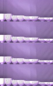 Manufakturen-Blog-PopArt-Projekt: Tassen III, lila (Foto: Wigmar Bressel) - basierend auf einem Foto der Serien 'Fluen' von Alfredo Häberli für die niedersächsische Porzellanmanufakatur Fürstenberg