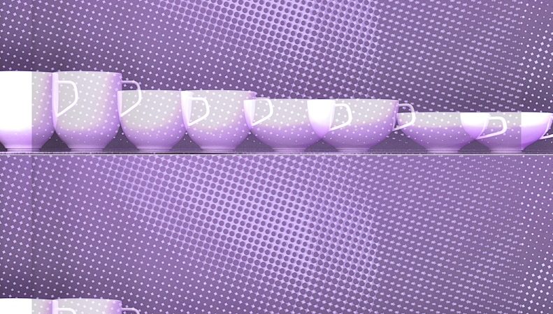 Manufakturen-Blog-PopArt-Projekt: Tassen III, lila (Foto: Wigmar Bressel) - basierend auf einem Foto der Serien 'Fluen' von Alfredo Häberli für die niedersächsische Porzellanmanufakatur Fürstenberg