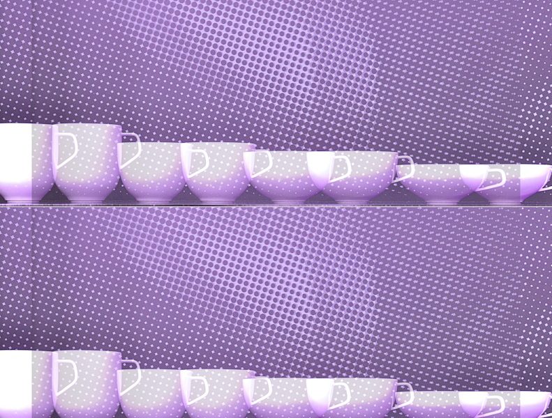 Manufakturen-Blog-PopArt-Projekt: Tassen III, lila (Foto: Wigmar Bressel) - basierend auf einem Foto der Serien 'Fluen' von Alfredo Häberli für die niedersächsische Porzellanmanufakatur Fürstenberg