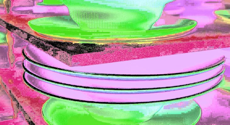 Manufakturen-Blog-PopArt-Projekt: Teller IV, lila (Foto: Wigmar Bressel) - basierend auf einem Foto von Pastatellern in der Produktion der niedersächsischen Porzellanmanufaktur Fürstenberg