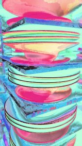 Manufakturen-Blog-PopArt-Projekt: Teller IV, lindgrün (Foto: Wigmar Bressel) - basierend auf einem Foto von Pastatellern in der Produktion der niedersächsischen Porzellanmanufaktur Fürstenberg