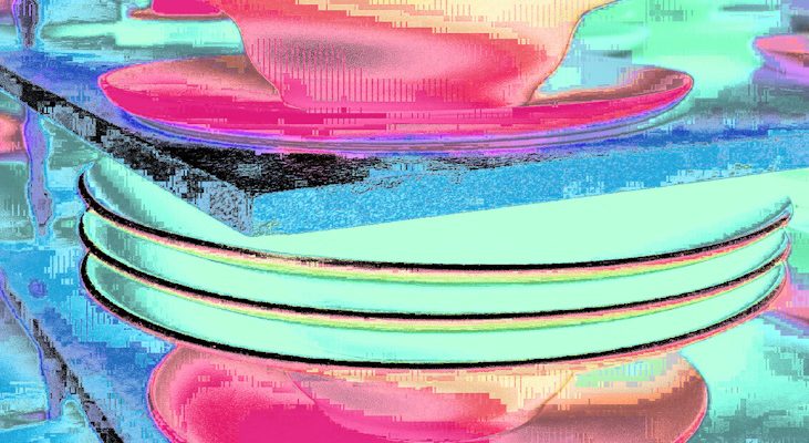 Manufakturen-Blog-PopArt-Projekt: Teller IV, lindgrün (Foto: Wigmar Bressel) - basierend auf einem Foto von Pastatellern in der Produktion der niedersächsischen Porzellanmanufaktur Fürstenberg