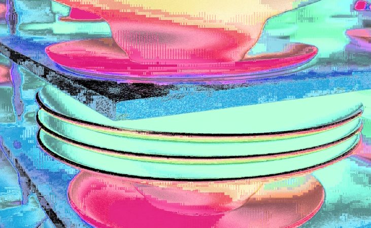 Manufakturen-Blog-PopArt-Projekt: Teller IV, lindgrün (Foto: Wigmar Bressel) - basierend auf einem Foto von Pastatellern in der Produktion der niedersächsischen Porzellanmanufaktur Fürstenberg