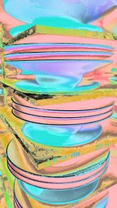 Manufakturen-Blog-PopArt-Projekt: Teller IV, rosa (Foto: Wigmar Bressel) - basierend auf einem Foto von Pastatellern in der Produktion der niedersächsischen Porzellanmanufaktur Fürstenberg