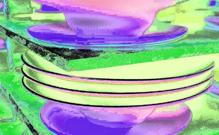 Manufakturen-Blog-PopArt-Projekt: Teller IV, zitronengelb (Foto: Wigmar Bressel) - basierend auf einem Foto von Pastatellern in der Produktion der niedersächsischen Porzellanmanufaktur Fürstenberg