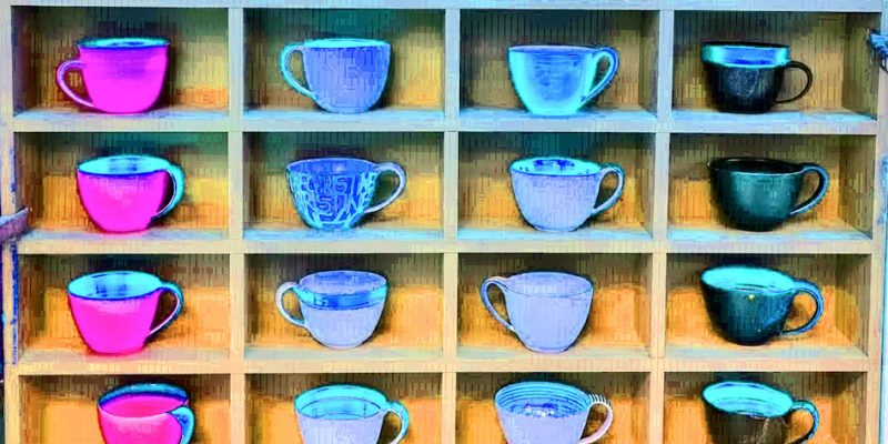 Manufakturen-Blog-PopArt-Projekt: Tassen IX, pink ("Eine fehlt.") - basierend auf einem Foto in der Werkstatt der Independent-Keramikerin Frauke Alber in Bremen (Foto: Wigmar Bressel)