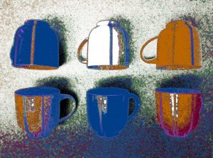 Manufakturen-Blog-PopArt-Projekt: Becher I, weiß (Foto: Wigmar Bressel) - basierend auf einem Foto von Bechern aus Steinzeug der Independent-Keramikerin Tanja Möwis in Bremen Wulwesstraße 12