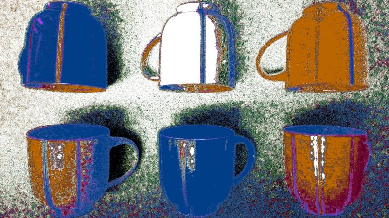 Manufakturen-Blog-PopArt-Projekt: Becher I, weiß (Foto: Wigmar Bressel) - basierend auf einem Foto von Bechern aus Feinsteinzeug der Independent-Keramikerin Tanja Möwis in Bremen Wulwesstraße 12