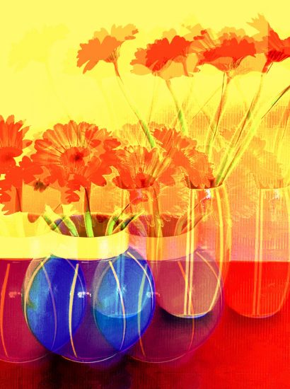 Manufakturen-Blog-PopArt-Projekt: Vasen IV, gelb (Foto: Wigmar Bressel) - basierend auf einem Foto von Bechern aus Feinsteinzeug der Independent-Keramikerin Tanja Möwis in Bremen Wulwesstraße 12