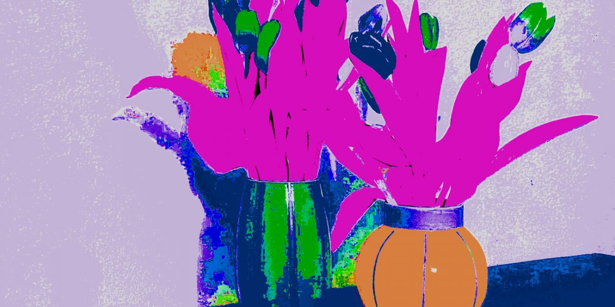 Manufakturen-Blog-PopArt-Projekt: Vasen II, flieder (Foto: Wigmar Bressel) - basierend auf einem Foto von Bechern aus Feinsteinzeug der Independent-Keramikerin Tanja Möwis in Bremen Wulwesstraße 12