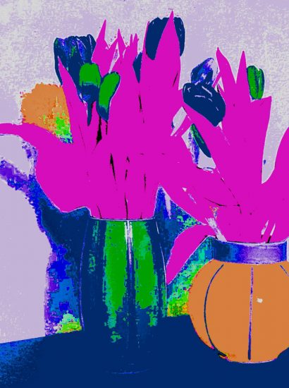 Manufakturen-Blog-PopArt-Projekt: Vasen II, flieder (Foto: Wigmar Bressel) - basierend auf einem Foto von Bechern aus Feinsteinzeug der Independent-Keramikerin Tanja Möwis in Bremen Wulwesstraße 12