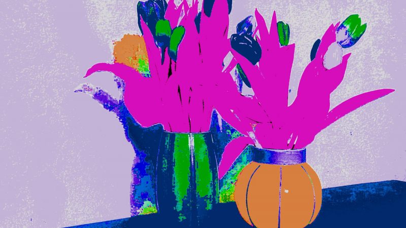 Manufakturen-Blog-PopArt-Projekt: Vasen II, flieder (Foto: Wigmar Bressel) - basierend auf einem Foto von Bechern aus Feinsteinzeug der Independent-Keramikerin Tanja Möwis in Bremen Wulwesstraße 12