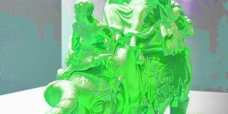 Manufakturen-Blog-PopArt-Projekt: Skulptur V, neongrün (Foto: Wigmar Bressel) - basierend auf einem Foto im Grassi-Museum für angewandte Kunst in Leipzig von der Plastik 'Herrscherin auf Elefant (Allegorie des Erdteils Asien)' aus der Porzellanmanufaktur Meissen von Kaendler aus dem Jahr 1745 (Nachfertigung aus dem Jahr 1983, im Eigentum der Bundesrepublik Deutschland)