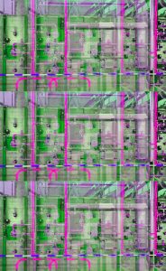 Manufakturen-Blog-PopArt-Projekt: Elektroverteilung IV (Brennofen) dreifach, pink / grün (Foto: Wigmar Bressel) - basierend auf einem Foto am Brennofen in der Produktion der Porzellanmanufaktur Fürstenberg