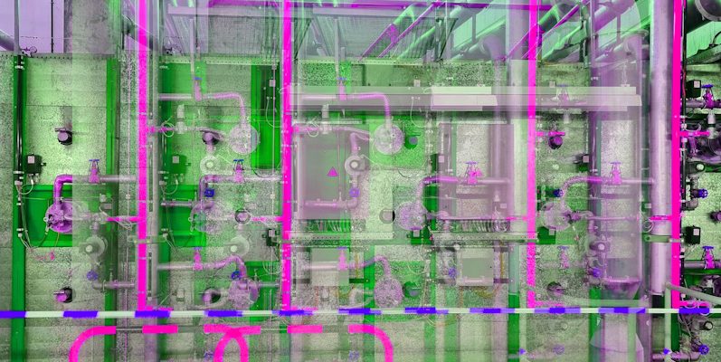 Manufakturen-Blog-PopArt-Projekt: Elektroverteilung IV (Brennofen) dreifach, pink / grün (Foto: Wigmar Bressel) - basierend auf einem Foto am Brennofen in der Produktion der Porzellanmanufaktur Fürstenberg