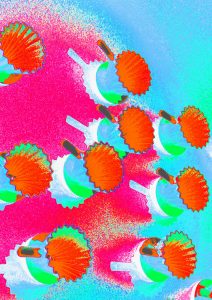 Manufakturen-Blog-PopArt-Projekt: Kaffeefilter, orange (Foto: Wigmar Bressel) - basierend auf einem Foto einer Installation aus Kaffeefiltern aus der Königlichen Porzellanmanufaktur (KPM) an einer Wand im Restaurant 'Dong - A' im KPM Hotel & Residences in der Englischen Straße 6 in Berlin