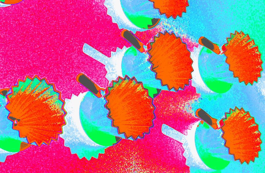 Manufakturen-Blog-PopArt-Projekt: Kaffeefilter, orange (Foto: Wigmar Bressel) - basierend auf einem Foto einer Installation aus Kaffeefiltern aus der Königlichen Porzellanmanufaktur (KPM) an einer Wand im Restaurant 'Dong - A' im KPM Hotel & Residences in der Englischen Straße 6 in Berlin