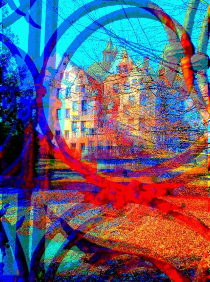 Manufakturen-Blog-PopArt-Projekt: Die Villa, golden (Foto: Wigmar Bressel) - basierend auf einem Foto der Villa des Gründers und Eigentümers der System-Baukasten-Manufaktur Ankerstein im thüringischen Rudolstadt, Friedrich Adolf Richter