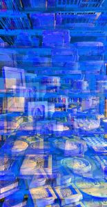 Manufakturen-Blog-PopArt-Projekt: Formenlager IV, blau (Ausschnitt) (Foto: Wigmar Bressel) - basierend auf einem Foto im Marstall der Dornburger Schlösser, dem heutigen Bauhaus-Werkstatt-Museum in Dornburg