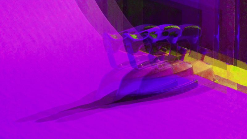 Manufakturen-Blog-PopArt-Projekt: Bügeleisen, violett (Foto: Wigmar Bressel) - basierend auf einem Foto von Martin Specht in der Produktion der Lauterbacher Hemdenmanufaktur von Campe & Ohff im hessischen Lauterbach