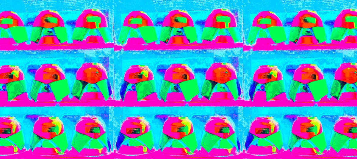 Manufakturen-Blog-PopArt-Projekt: Hemdkragen dreifach, neongrün (Foto: Wigmar Bressel) - basierend auf einem Foto von Martin Specht in der Hemdenmanufaktur Campe & Ohff im hessischen Lauterbach