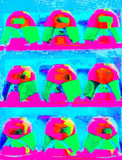 Manufakturen-Blog-PopArt-Projekt: Hemdkragen dreifach, neongrün (Foto: Wigmar Bressel) - basierend auf einem Foto von Martin Specht in der Hemdenmanufaktur Campe & Ohff im hessischen Lauterbach