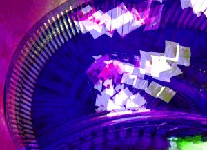 Manufakturen-Blog-PopArt-Projekt: Treppenhaus, preußischblau II (Foto: Wigmar Bressel) - basierend auf einem Foto in Treppenhaus des Direktorenhauses - Museum für Kunst, Handwerk und Design - in Berlin, Ausstellungsort des ManufakturenBlogPopArtProjekts im Jahr 2021