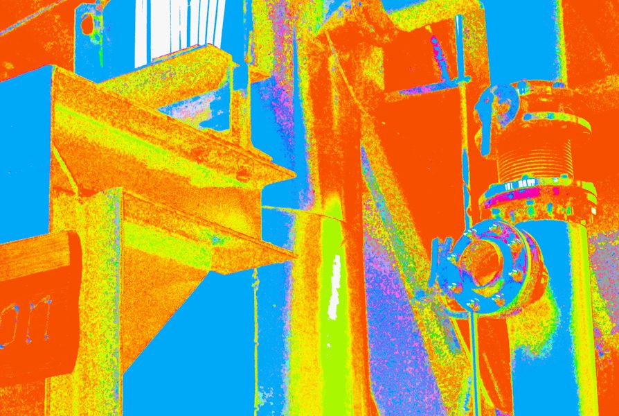 Manufakturen-Blog-PopArt-Projekt: Formen Strukturen, bunt I (Foto: Wigmar Bressel) - basierend auf einem Foto in der Dorotheenhütte in Wolfach im Schwarzwald - die Abluftanlage der Glasöfen