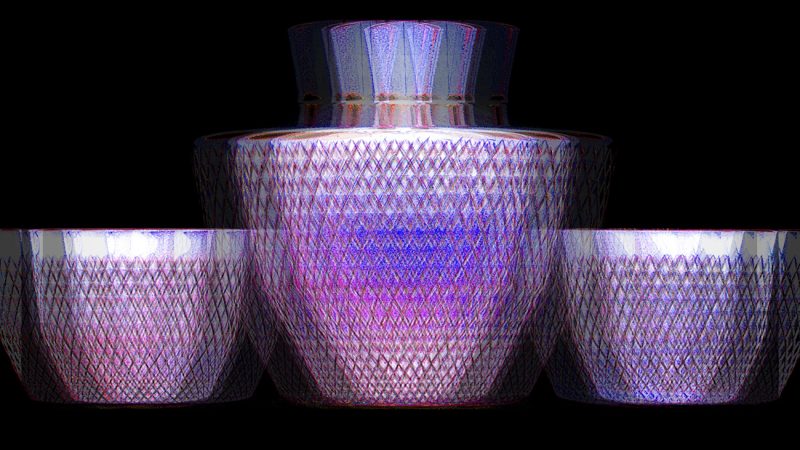 Manufakturen-Blog-PopArt-Projekt: Whisky Tumbler & Karaffe, lila (Foto: Wigmar Bressel) - basierend auf einem Foto der Glasmanufaktur Dorotheenhütte in Wolfach im Schwarzwald