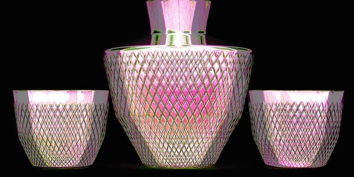 Manufakturen-Blog-PopArt-Projekt: Whisky Tumbler & Karaffe, rosé (Foto: Wigmar Bressel) - basierend auf einem Foto der Glasmanufaktur Dorotheenhütte in Wolfach im Schwarzwald