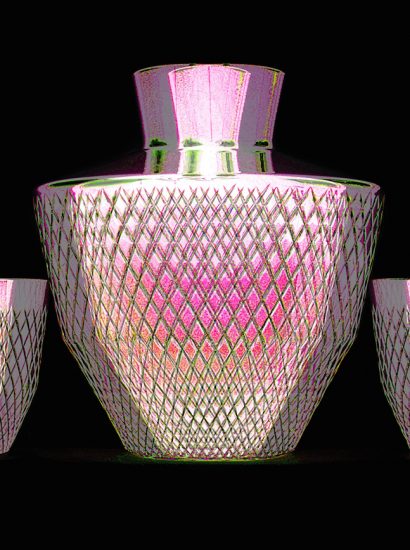 Manufakturen-Blog-PopArt-Projekt: Whisky Tumbler & Karaffe, rosé (Foto: Wigmar Bressel) - basierend auf einem Foto der Glasmanufaktur Dorotheenhütte in Wolfach im Schwarzwald