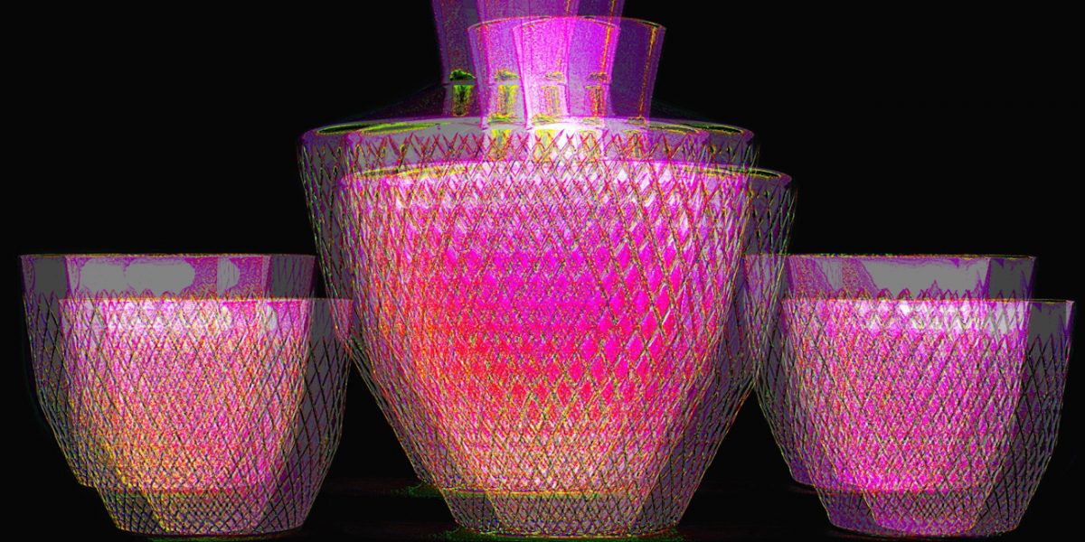 Manufakturen-Blog-PopArt-Projekt: Whisky Tumbler & Karaffe II, violett (Foto: Wigmar Bressel) - basierend auf einem Foto der Glasmanufaktur Dorotheenhütte in Wolfach im Schwarzwald