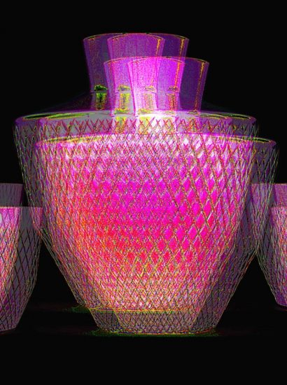 Manufakturen-Blog-PopArt-Projekt: Whisky Tumbler & Karaffe II, violett (Foto: Wigmar Bressel) - basierend auf einem Foto der Glasmanufaktur Dorotheenhütte in Wolfach im Schwarzwald