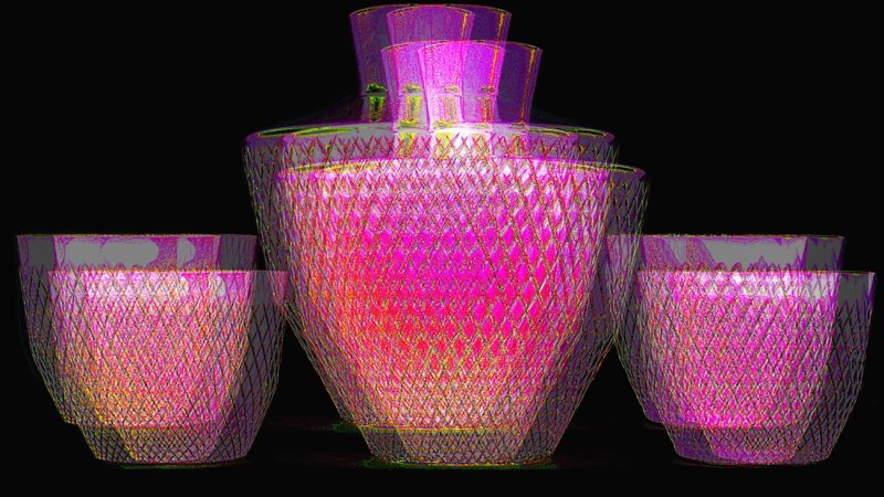 Manufakturen-Blog-PopArt-Projekt: Whisky Tumbler & Karaffe II, violett (Foto: Wigmar Bressel) - basierend auf einem Foto der Glasmanufaktur Dorotheenhütte in Wolfach im Schwarzwald