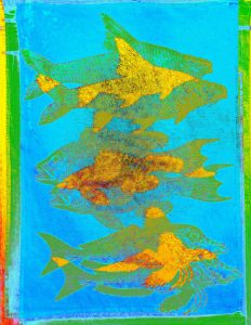 Manufakturen-Blog-PopArt-Projekt: Fische, hellblau (Foto: Wigmar Bressel) - basierend auf einem Foto eines Geschirrtuchs aus der Siebdruckerei Frohstoff in Hamburg