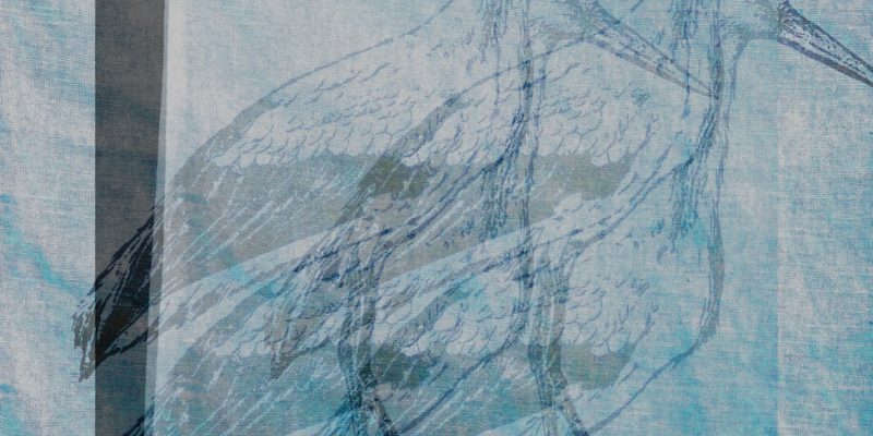 Manufakturen-Blog-PopArt-Projekt: Vier Störche, eisblau (Foto: Wigmar Bressel) - basierend auf einem Foto eines Geschirrtuchs aus der Siebdruckerei Frohstoff in Hamburg