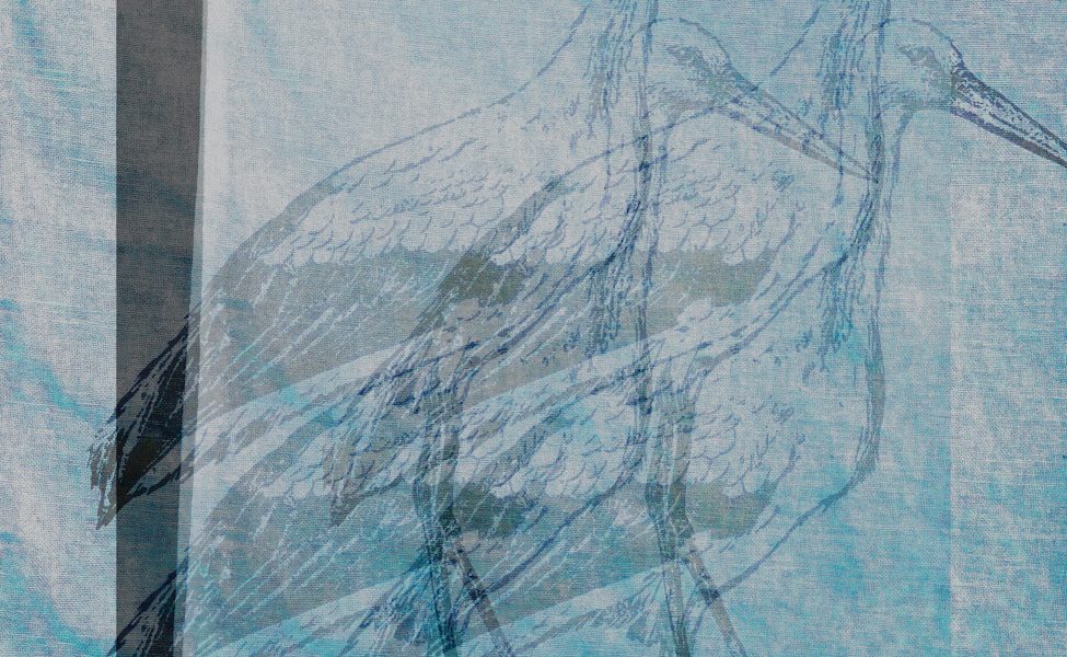 Manufakturen-Blog-PopArt-Projekt: Vier Störche, eisblau (Foto: Wigmar Bressel) - basierend auf einem Foto eines Geschirrtuchs aus der Siebdruckerei Frohstoff in Hamburg