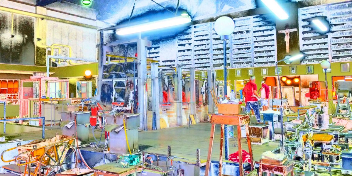 Manufakturen-Blog-PopArt-Projekt: Der alte Glasofen II, blau (Foto: Wigmar Bressel) - basierend auf einem Foto von Martin Specht in der Produktion der Glasmanufaktur Freiherr von Poschinger in Frauenau im Bayerischen Wald