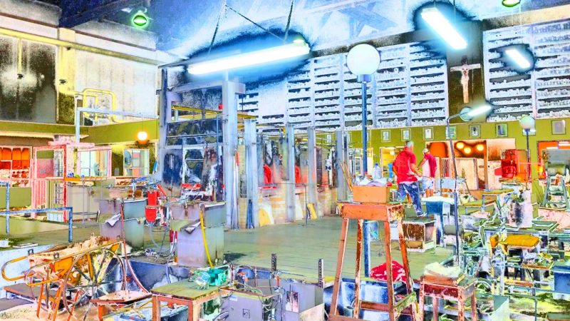 Manufakturen-Blog-PopArt-Projekt: Der alte Glasofen II, blau (Foto: Wigmar Bressel) - basierend auf einem Foto von Martin Specht in der Produktion der Glasmanufaktur Freiherr von Poschinger in Frauenau im Bayerischen Wald