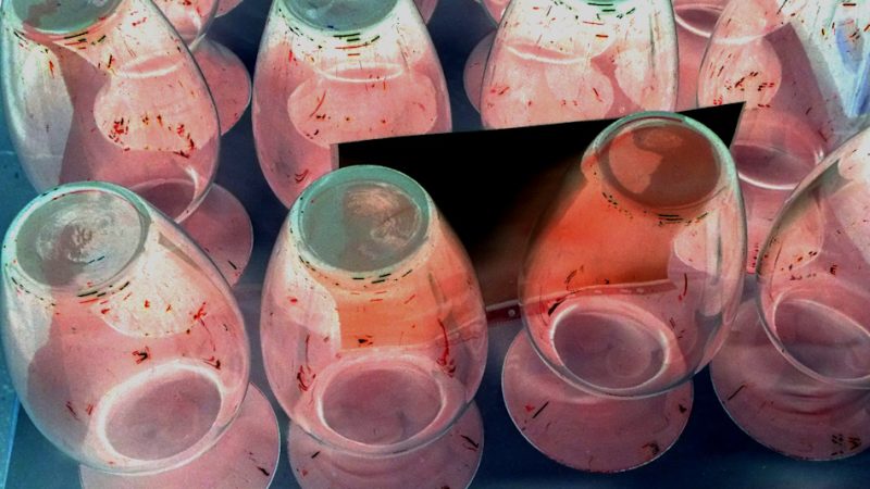 Manufakturen-Blog-PopArt-Projekt: Vasen, rosa (Foto: Wigmar Bressel) - basierend auf einem Foto von Martin Specht in der Produktion in der Glasmanufaktur Freiherr von Poschinger in Frauenau im Bayerischen Wald