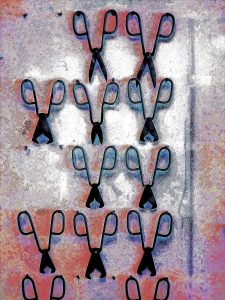 Manufakturen-Blog-PopArt-Projekt: Scheren I, schwarz / grau / rot (Foto: Wigmar Bressel) - basierend auf einem Foto aus der Ofenhalle der Glasmanufaktur Harzkristall in Derenburg am Nordharz-Rand...