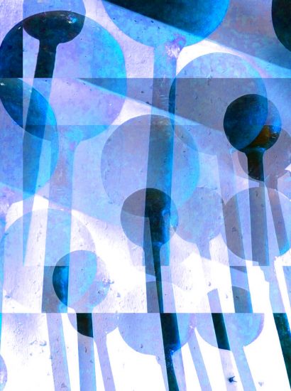 Manufakturen-Blog-PopArt-Projekt: Stahlformen II, blau / flieder (Foto: Wigmar Bressel) - basierend auf einem Foto in der Ofenhalle der Glasmanufaktur Harzkristall in Derenburg am Nordharz-Rand...