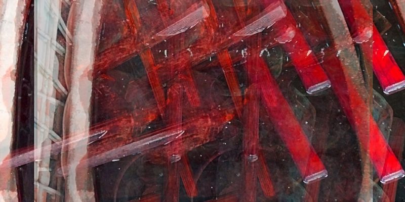 Manufakturen-Blog-PopArt-Projekt: Wässern I, weiß / rot (Foto: Wigmar Bressel) - basierend auf einem Foto von Werkzeugen in der Glasmanufaktur Harzkristall im sachsen-anhaltinischen Derenburg