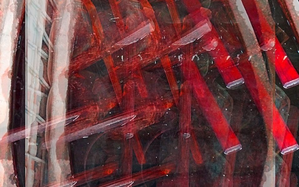 Manufakturen-Blog-PopArt-Projekt: Wässern I, weiß / rot (Foto: Wigmar Bressel) - basierend auf einem Foto von Werkzeugen in der Glasmanufaktur Harzkristall im sachsen-anhaltinischen Derenburg