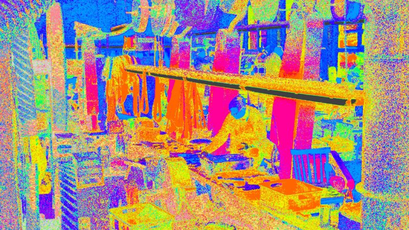 Manufakturen-Blog-PopArt-Projekt: In der Messerschleiferei, pastell (Foto: Wigmar Bressel) - basierend auf einem Foto in der Produktion der Solinger Messerschmiede Güde