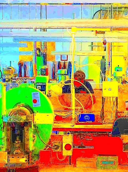 Manufakturen-Blog-PopArt-Projekt: Produktion IV, neongrün (Foto: Wigmar Bressel) - basierend auf einem Foto von Martin Specht in der Produktion der Messermanufaktur Böker in Solingen